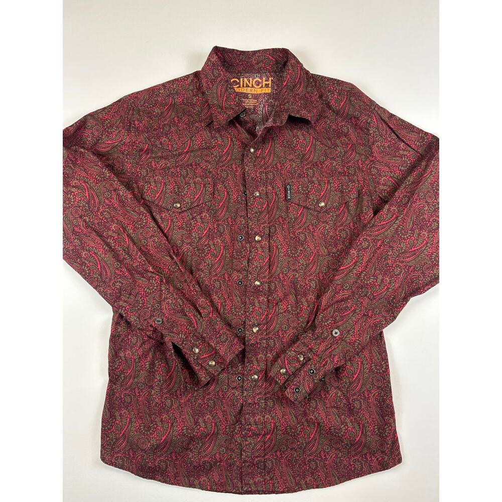 Cinch Pearl Snap Long Sleeve Shirt Mens Small Paisley Western Cowboy Rodeo